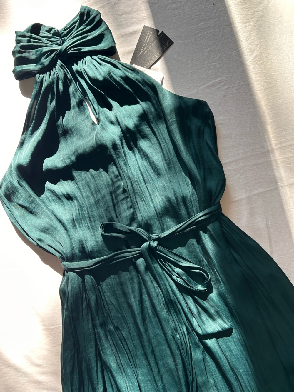 Banana Republic NWT Teal Satin Maxi Dress Tie Waist Size 8 Elegant Occasion
